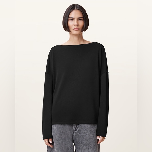 Allsaints Black Rita Relaxed Fit Long Sleeve T-Shirt size Large EUC - Picture 1 of 12